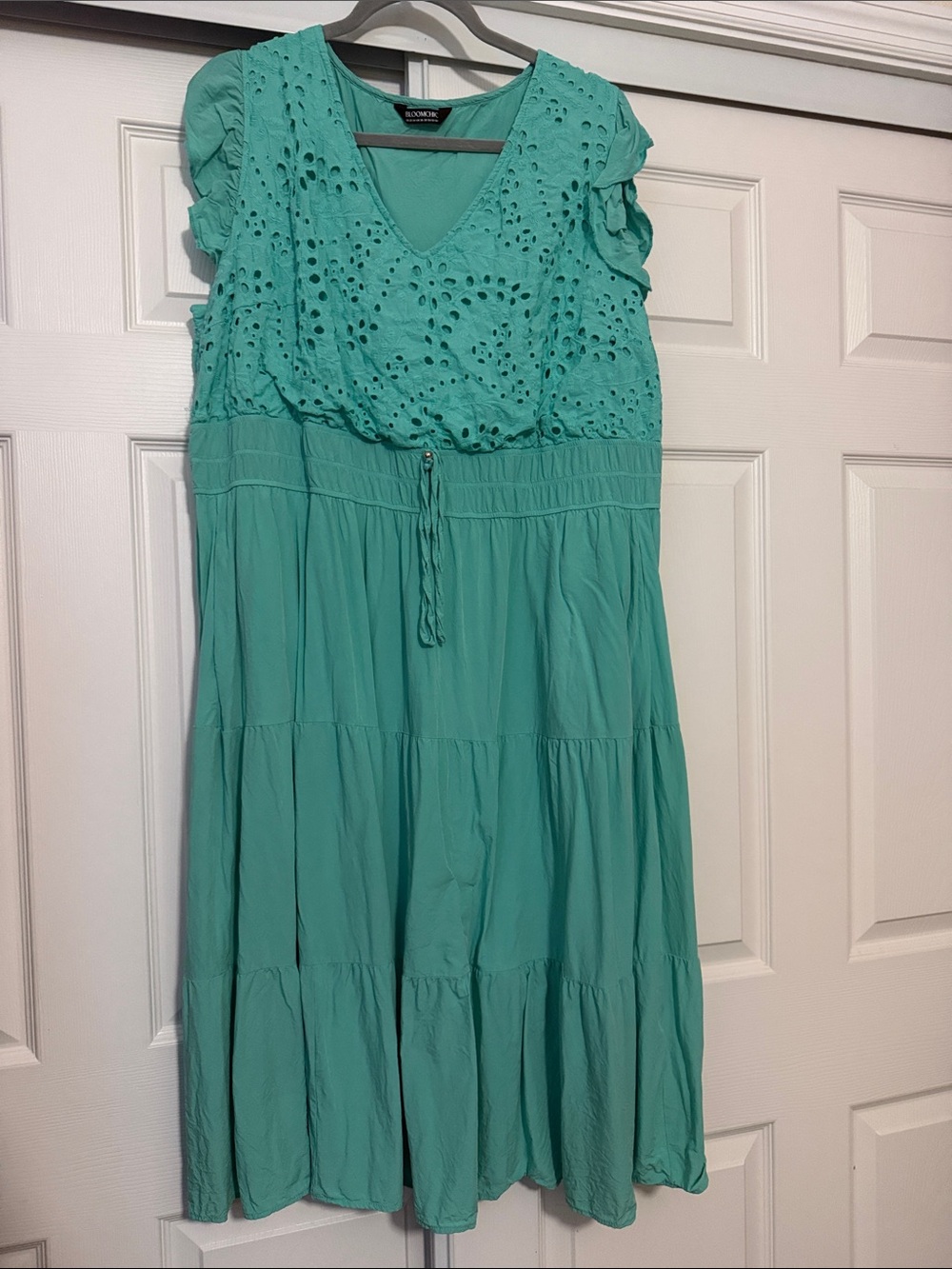 Bloomchic Women's Plus Size Eyelet Embroidered Ruffled Sleeve Dress